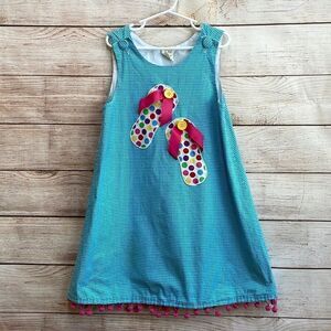 VINTAGE POTATO SAKS GINGHAM DRESS WITH APPLIQUÉD FLIP-FLOPS‎